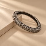 Oxidized 925 Silver Floral Bangle for Women