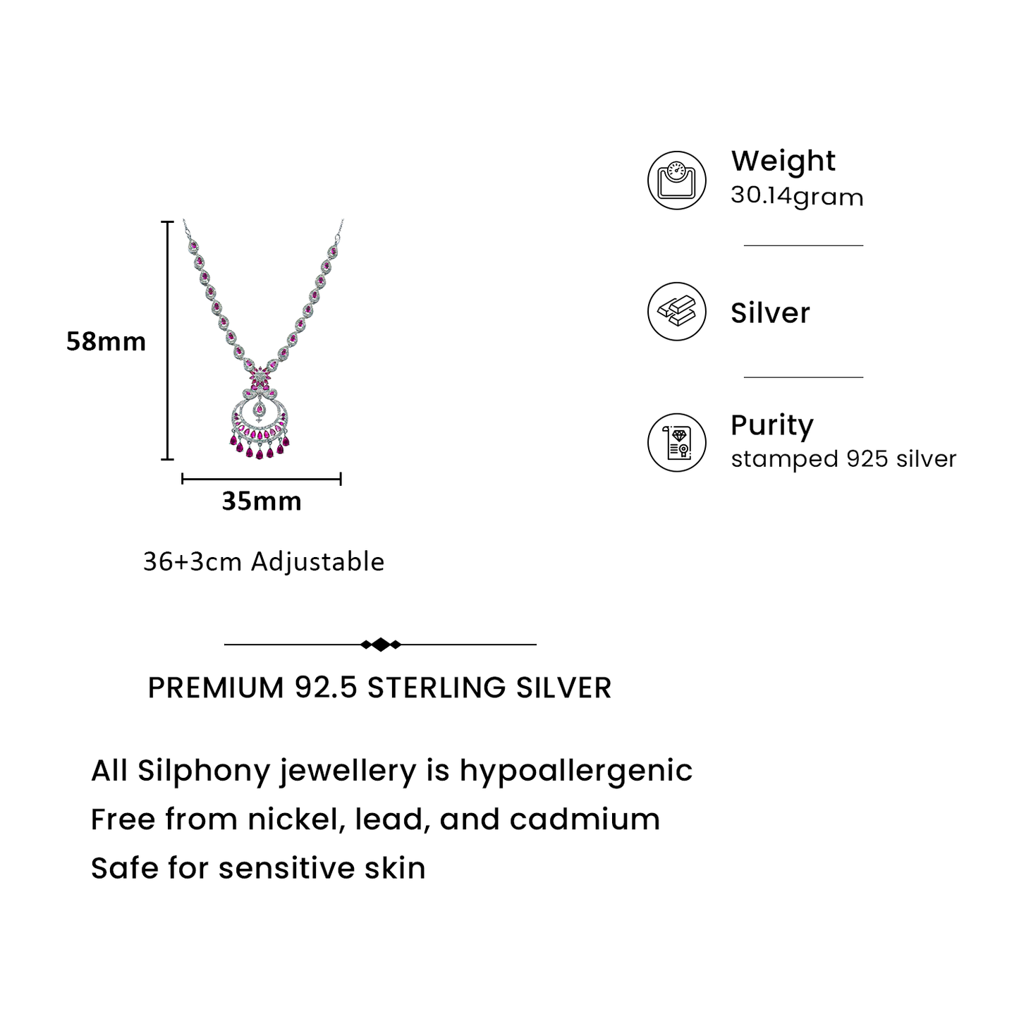 92.5 Sterling Silver Floral Drop Motif Necklace Set