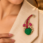 Floral 925 Sterling Silver Polki & Quartz Brooch |Green Carved Stone Statement | Hallmarked Jewellery