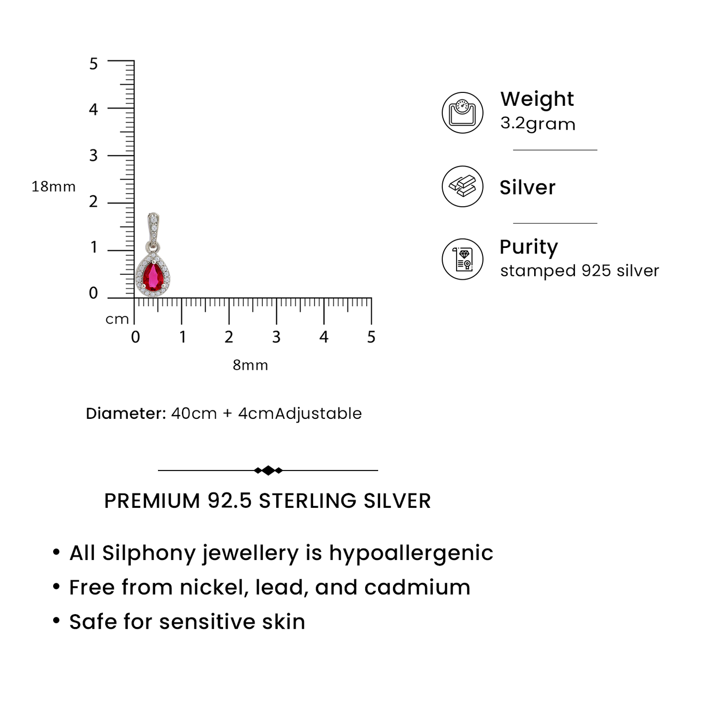 Ruby Dewdrop - 92.5 Silver Pendant Set