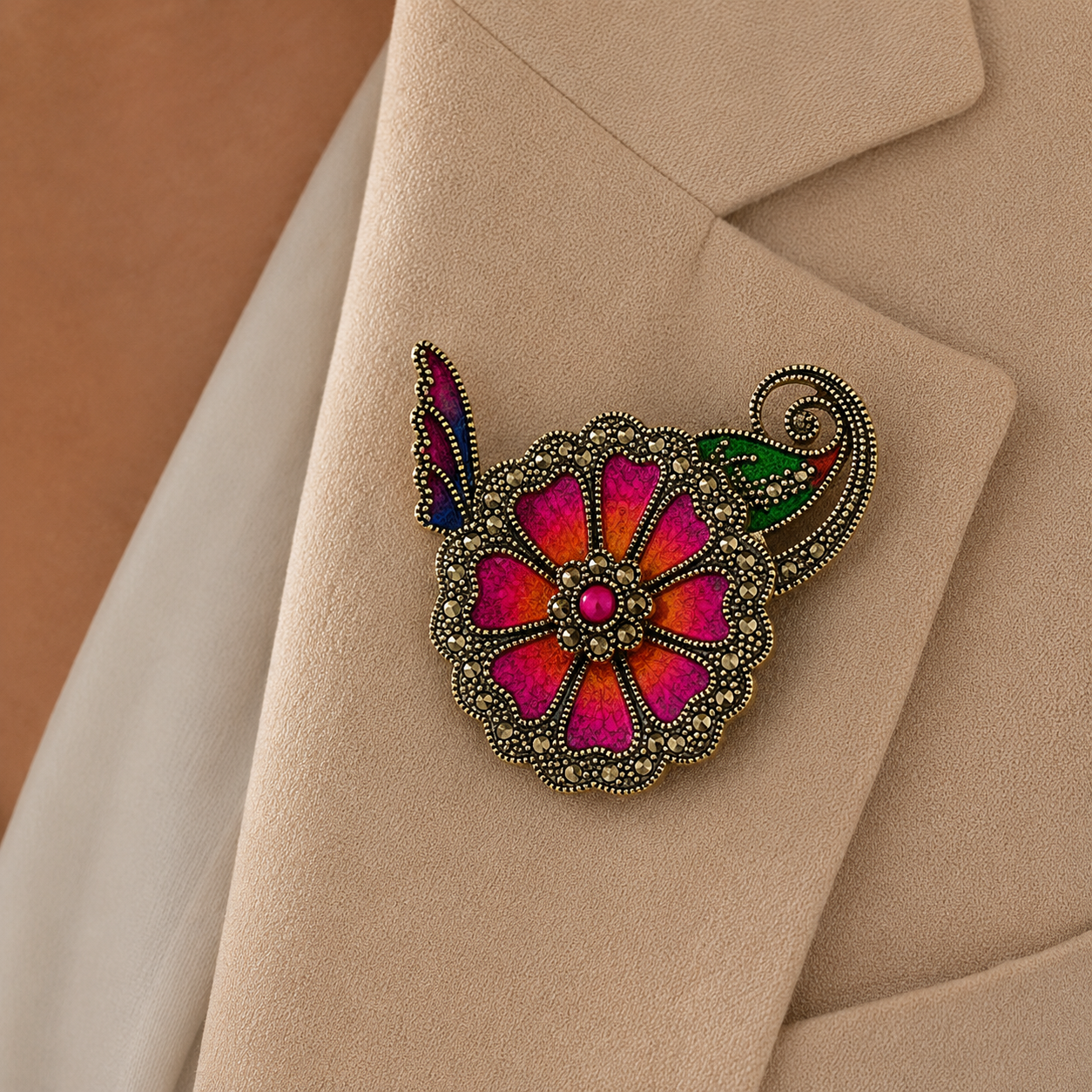 Floral Butterfly 925 Sterling Silver Brooch | Colorful Artistic Brooch for Women