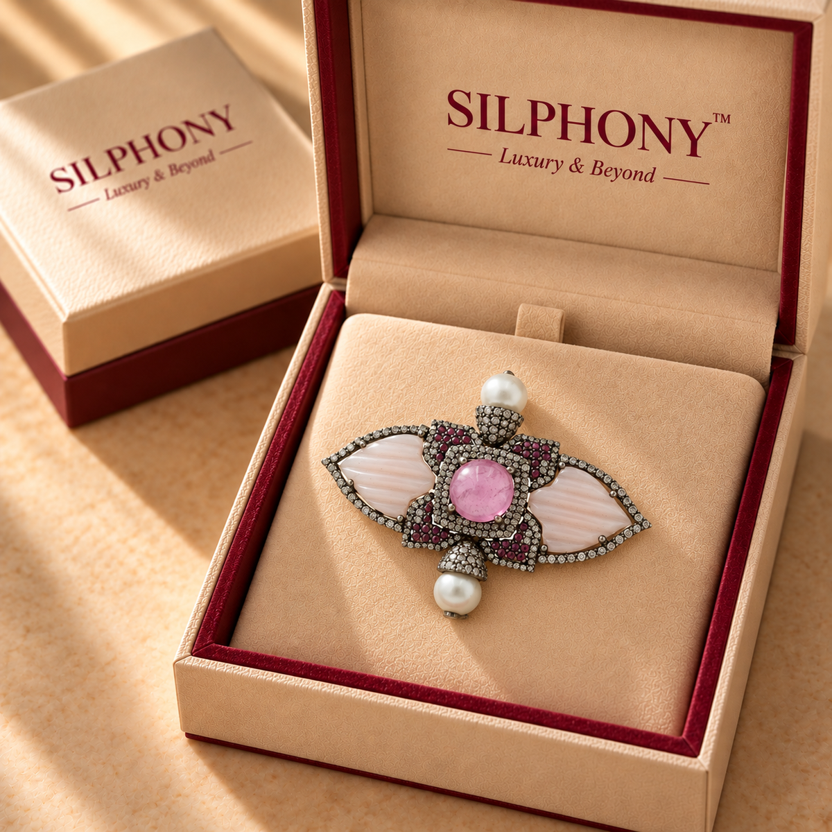 1.05ct Natural Diamond Rubellite Opal Brooch