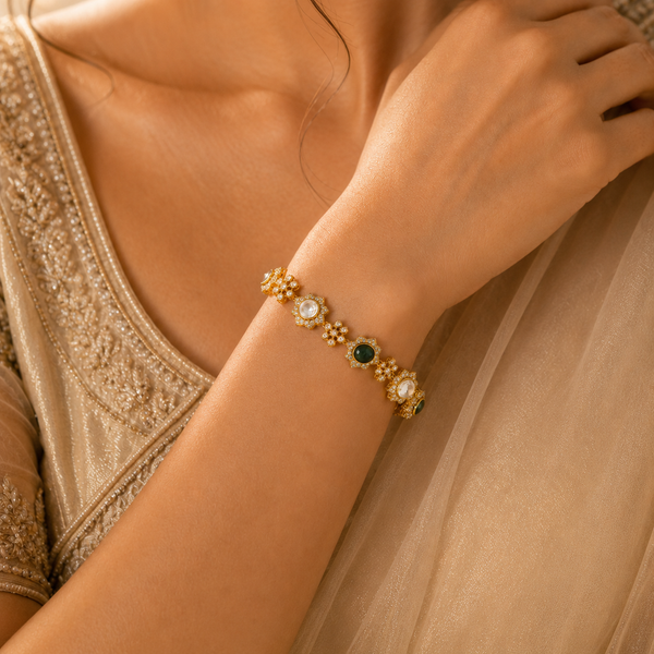 925 Sterling Silver Polki Quartz Statement Bracelet