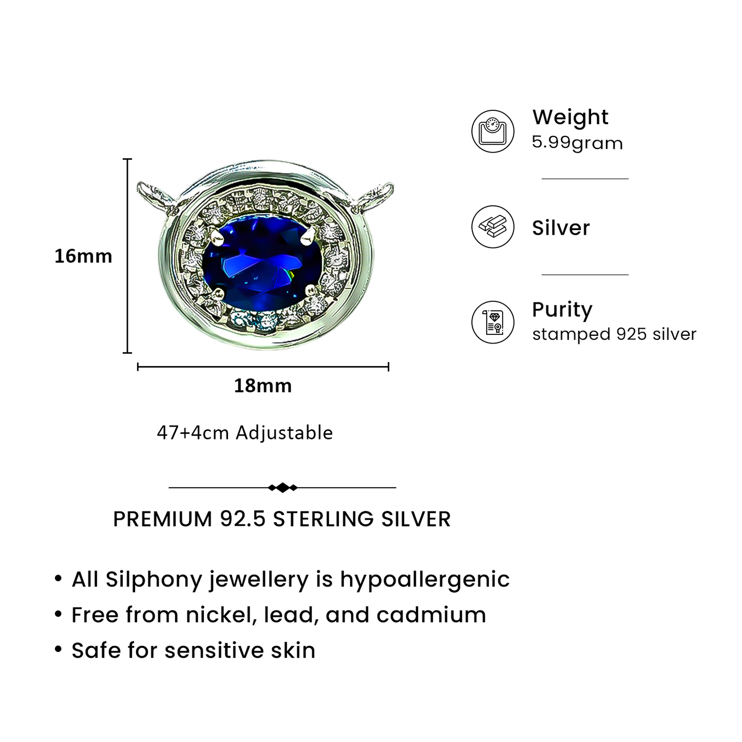One-of-One 92.5 Silver Round Navy Pendant Necklace