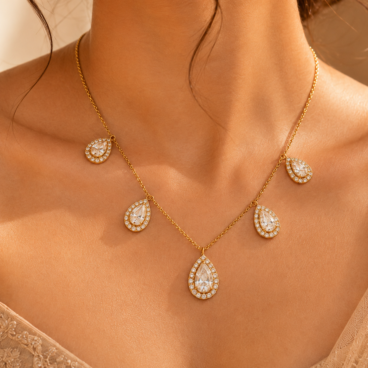 925 Sterling Silver Polki & Moissanite Teardrop Necklace Statement Jewellery