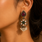 925 Sterling Silver Multicolor Drop Earrings with Red Pear & Green Round Stones, Polki Inspired Statement Jewelry