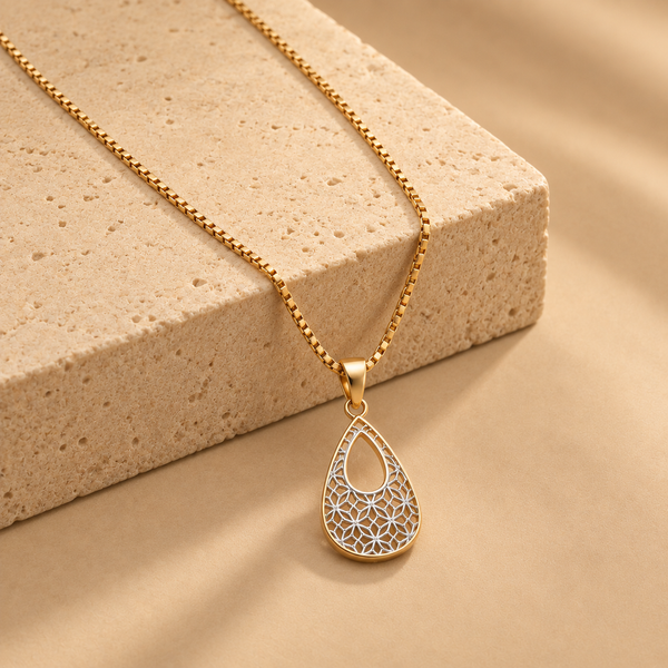 Rose Gold Teardrop Filigree Pendant with Chain