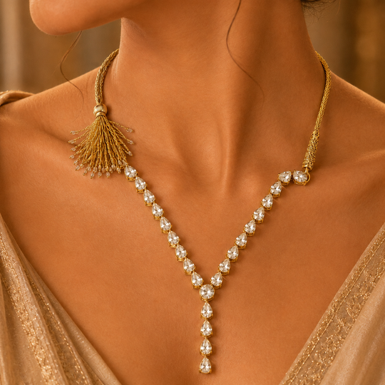 925 Sterling Silver Polki & Moissanite Teardrop Statement Necklace