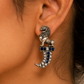 925 Sterling Silver Lion Hoop Earrings with Blue & White Moissanite and Polki | Statement Ethnic Jewelry