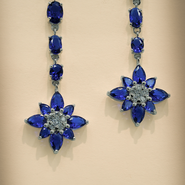 One-of-One 92.5 Silver Royal Blue Floral Drop Earring