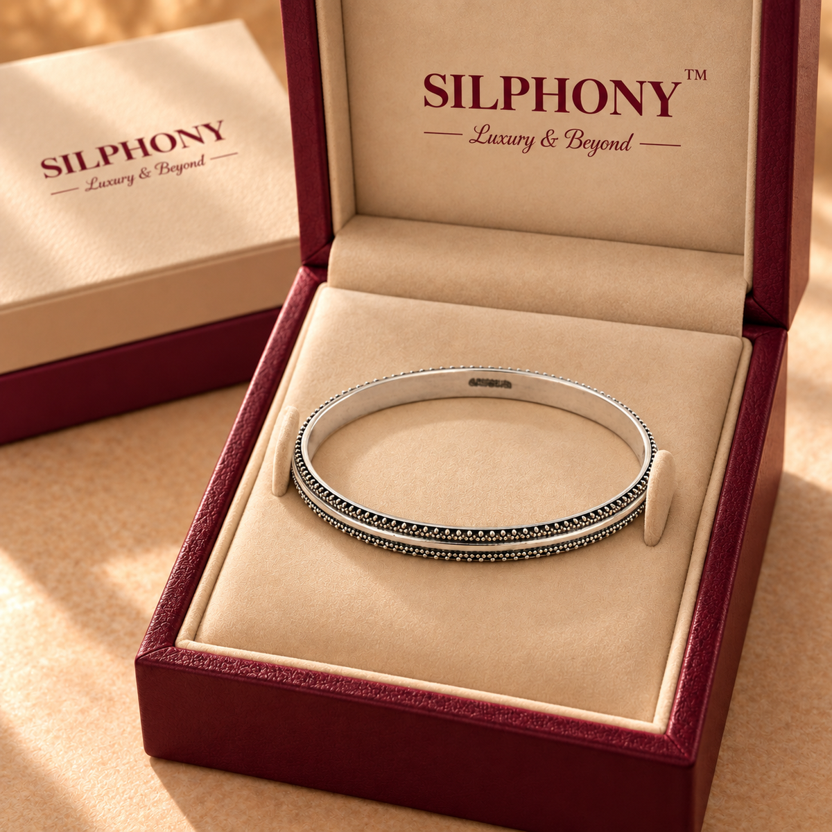 925 Sterling Silver Oxidized Beaded Bangles Set Of 2