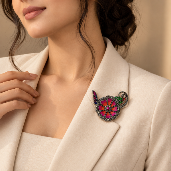 Floral Butterfly 925 Sterling Silver Colorful Artistic Brooch for Women