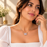 925 Sterling Silver Pink Quartz Moissanite Chain Pendant