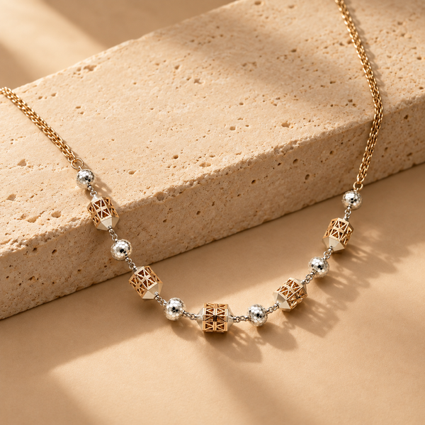 925 Sterling Silver 18-Inch Geometric Beaded Chain