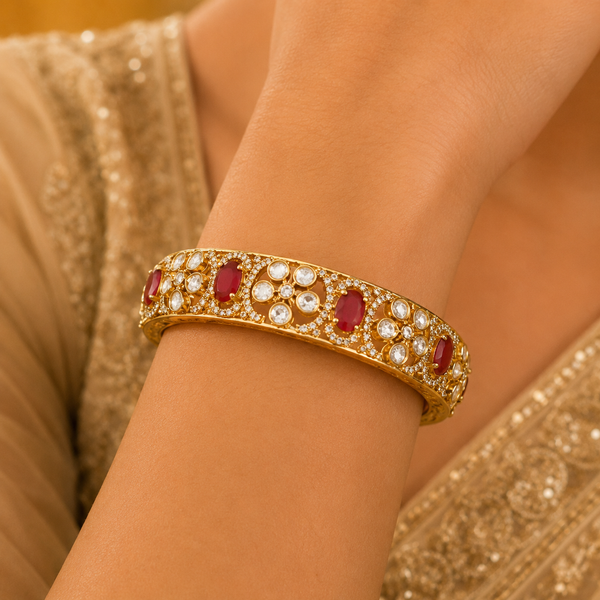 925 Sterling Silver Moissanite Polki Bangles for Women