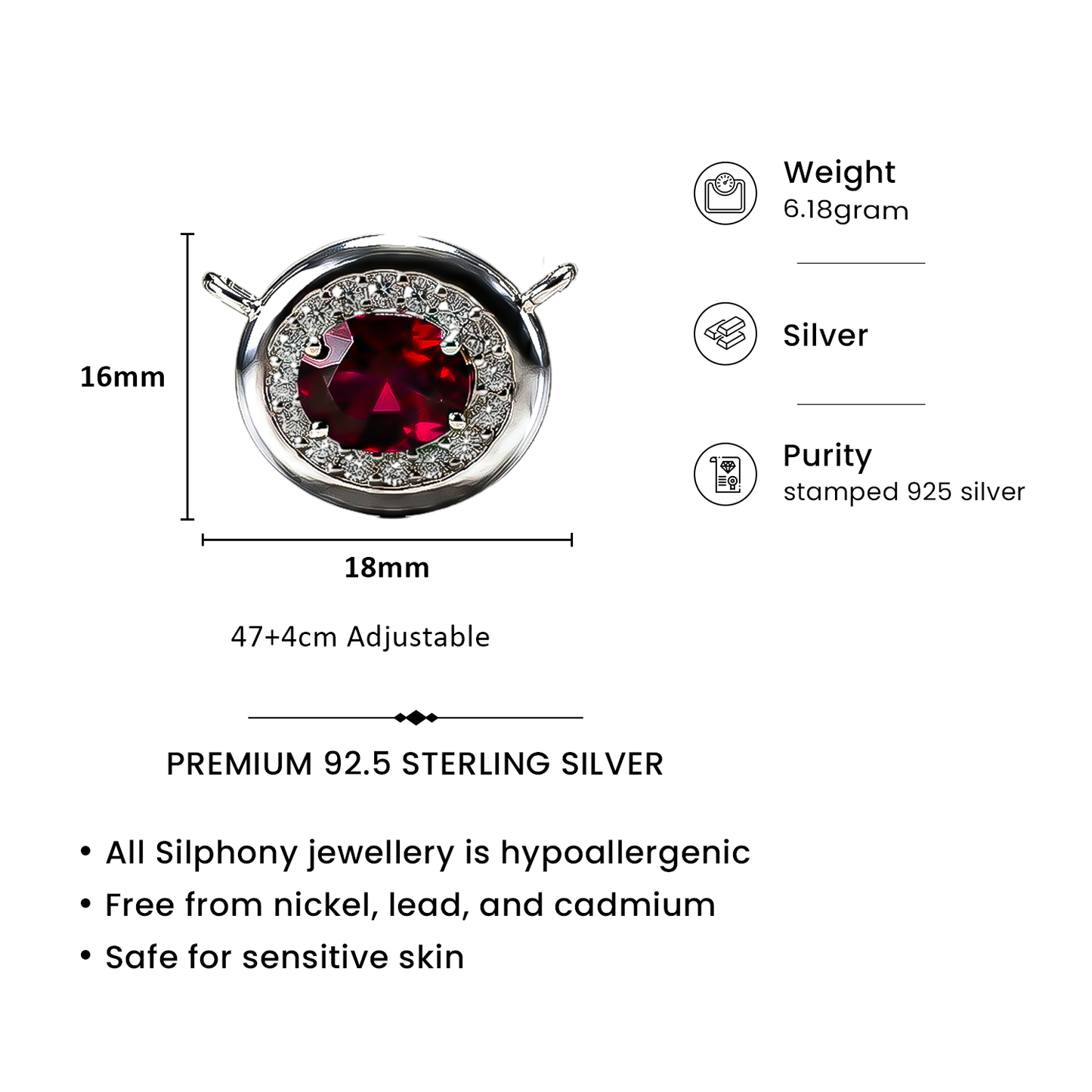 One-of-One 92.5 Silver Simulant Ruby Pendant Necklace