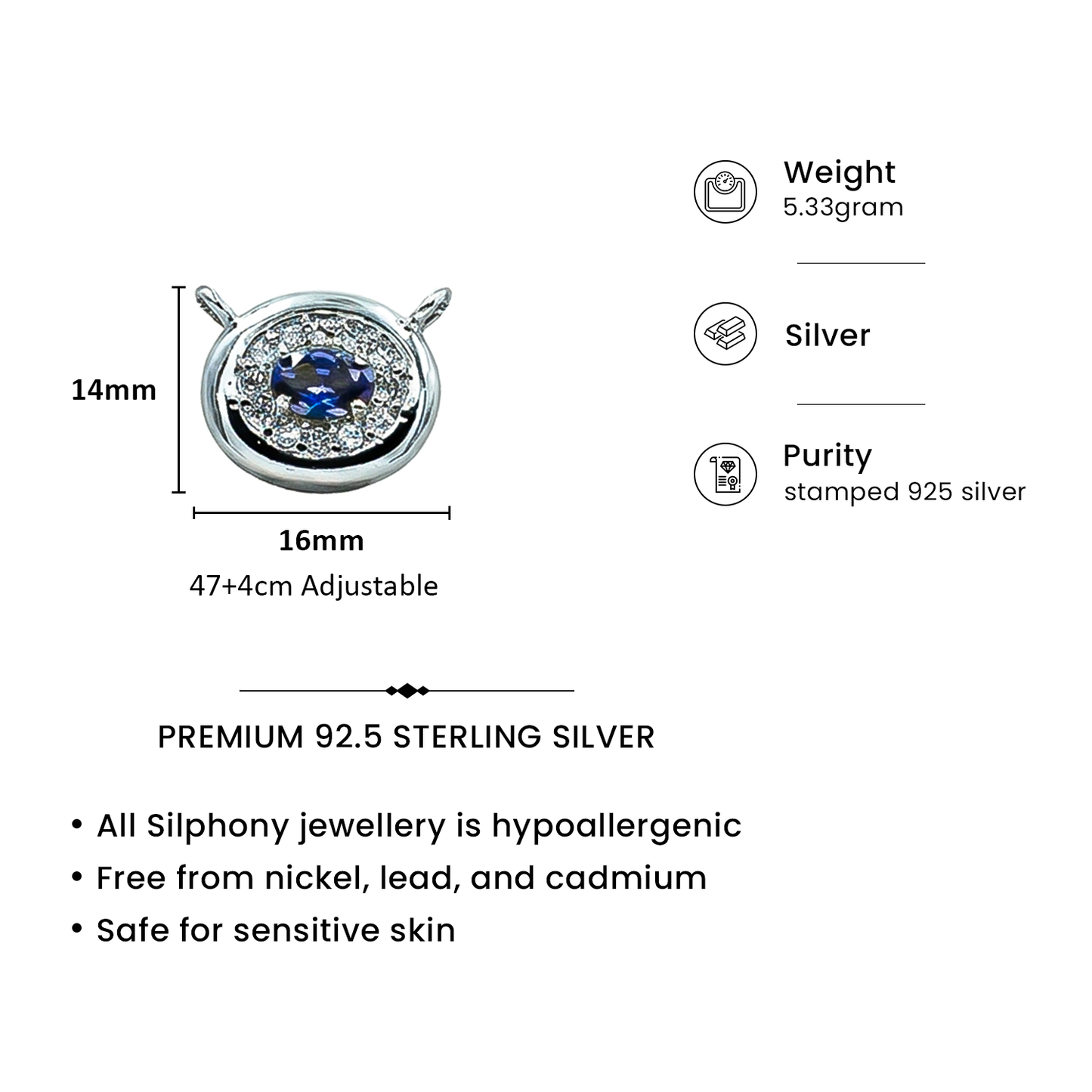 One-of-One 92.5 Silver Round Simulant Sapphire Pendant