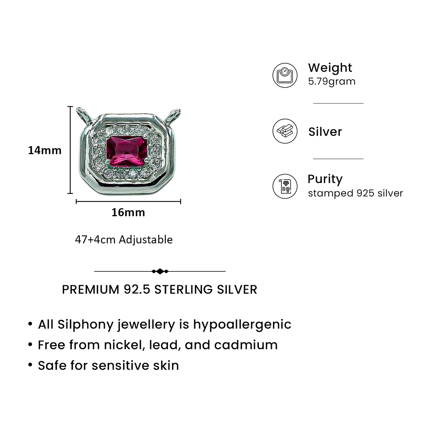 92.5 Silver One-of-One Simulant Ruby Octagonal Pendant