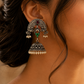 925 Sterling Silver Temple Jhumka Earrings With Enamel, Red Stone & Pearls
