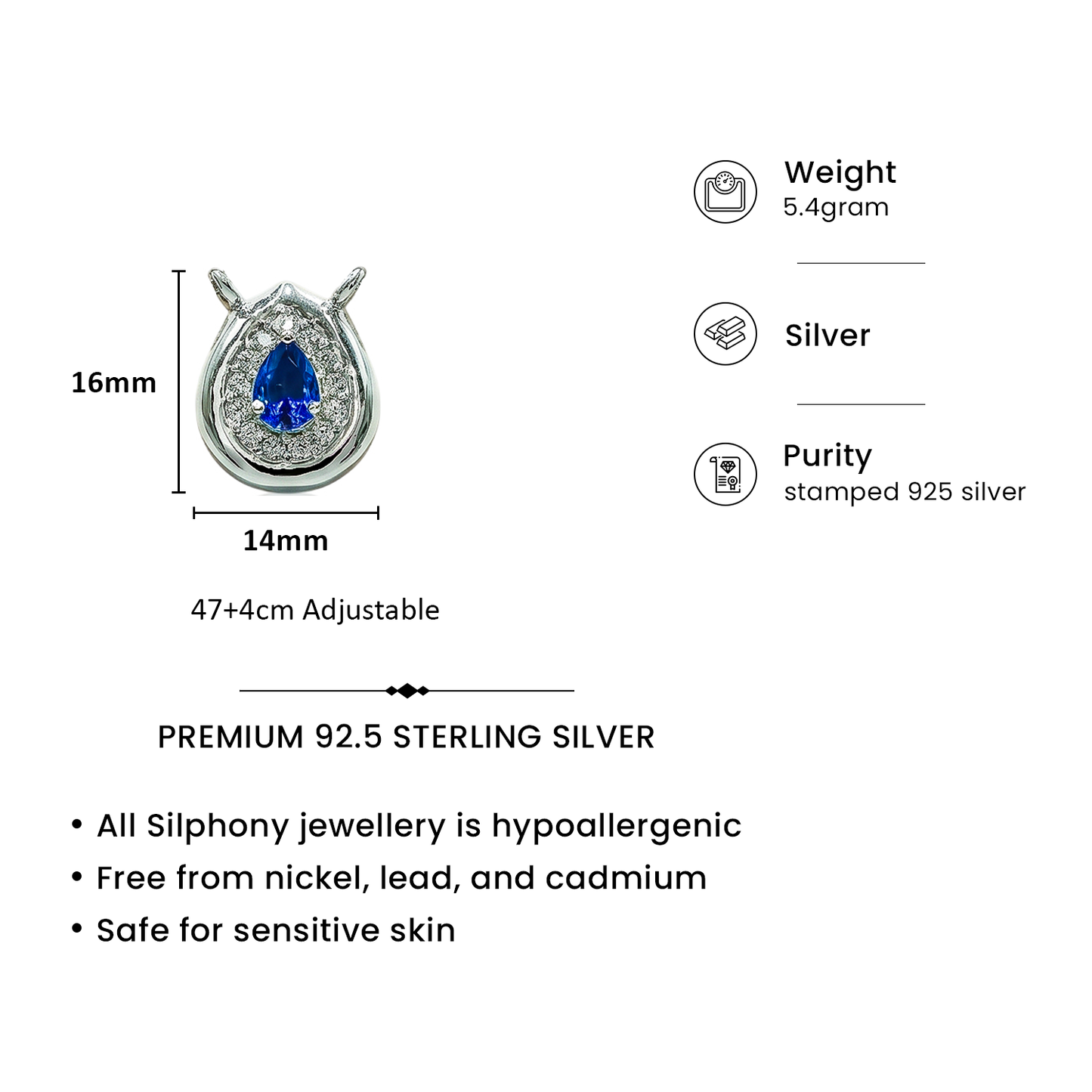One-of-One 92.5 Silver Simulant Amethyst Teardrop Pendant Necklace
