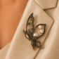 Leaf Design 925 Sterling Silver Pearl & Quartz Floral Brooch | Oxidized  Statement