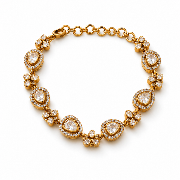 925 Sterling Silver Moissanite Floral Motif Bracelet for Women