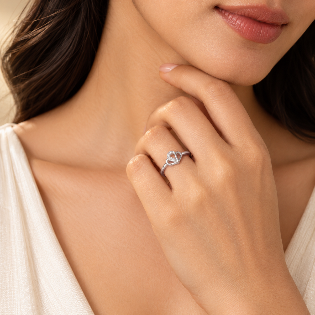 925 Sterling Silver Moissanite Heart Ring