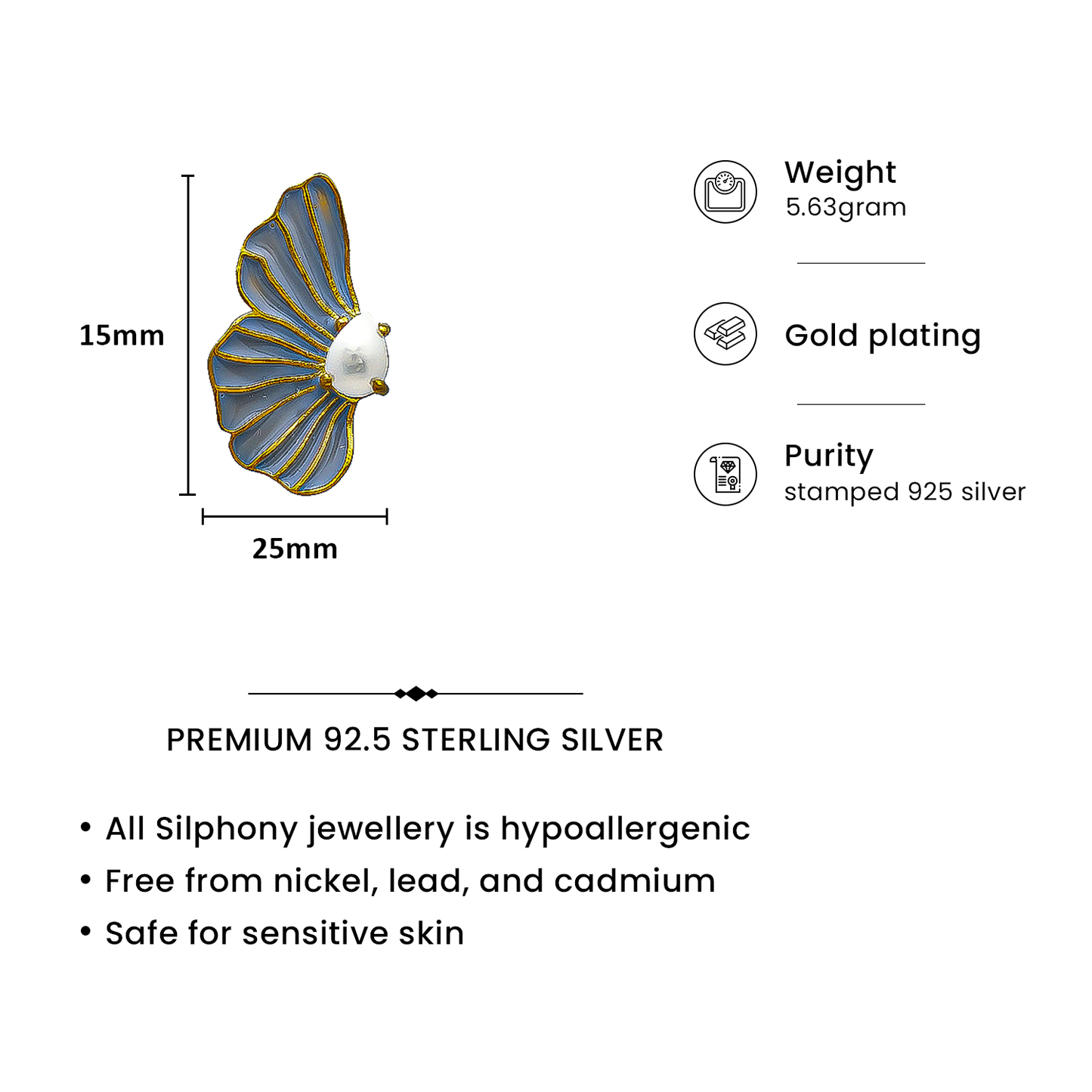 Pearl Wing Petal Enamel Stud Earrings