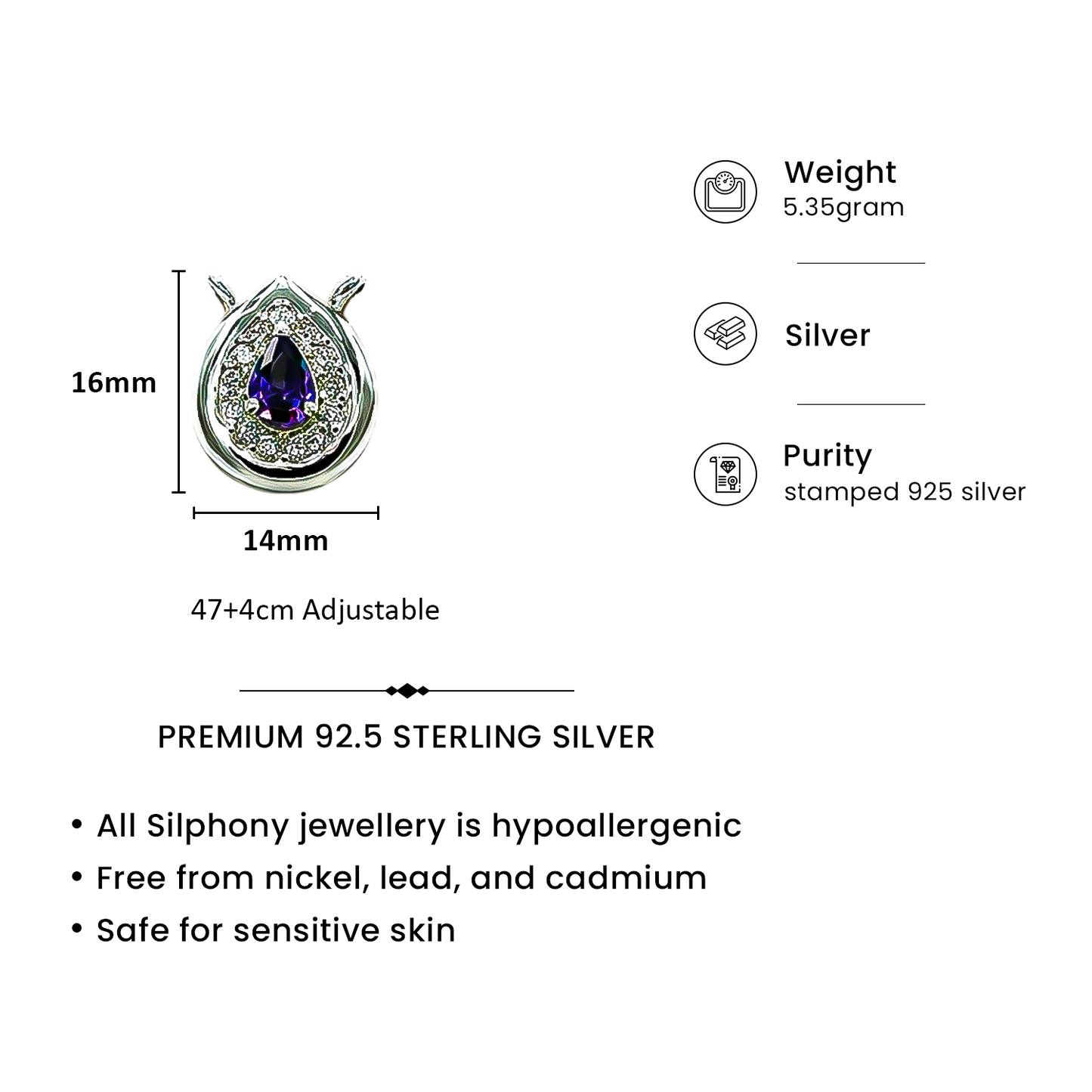 One-of-One 92.5 Silver Navy Teardrop Pendant Necklace