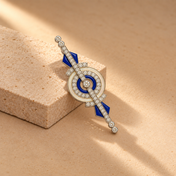 2.63 Ct Natural Diamond & 925 Silver with Blue Accents Statement Brooch