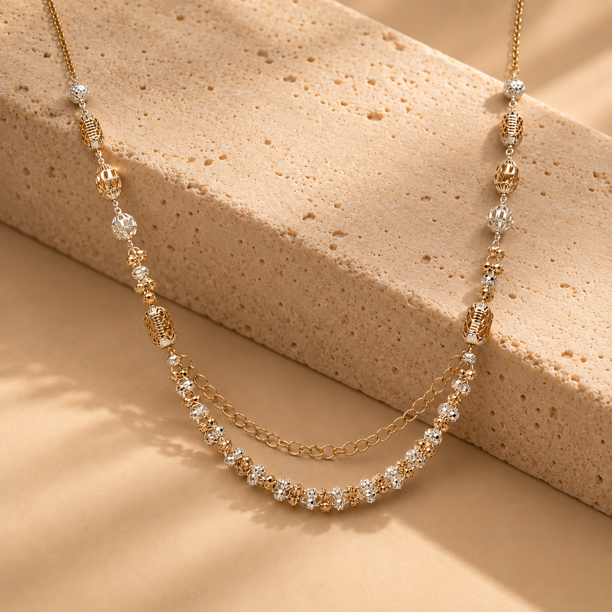 925 Sterling Silver Rose Gold Double Chain Necklace