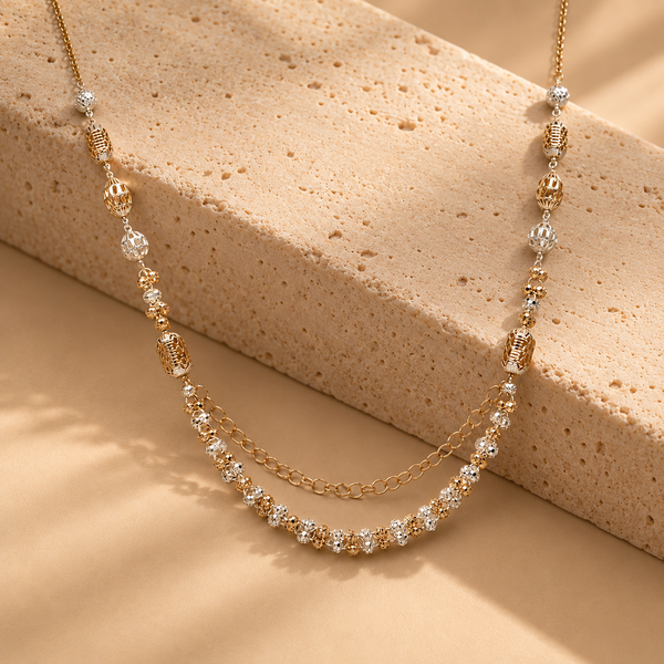 925 Sterling Silver Layered Intricate Beaded Two-Tone Necklace