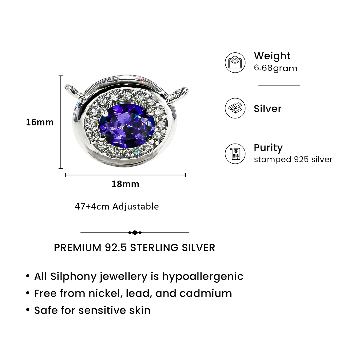 One-of-One 92.5 Silver Simulant Amethyst Round Pendant Necklace