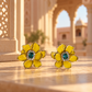 Yellow Enamel Flower with Blue Center Stud Earrings