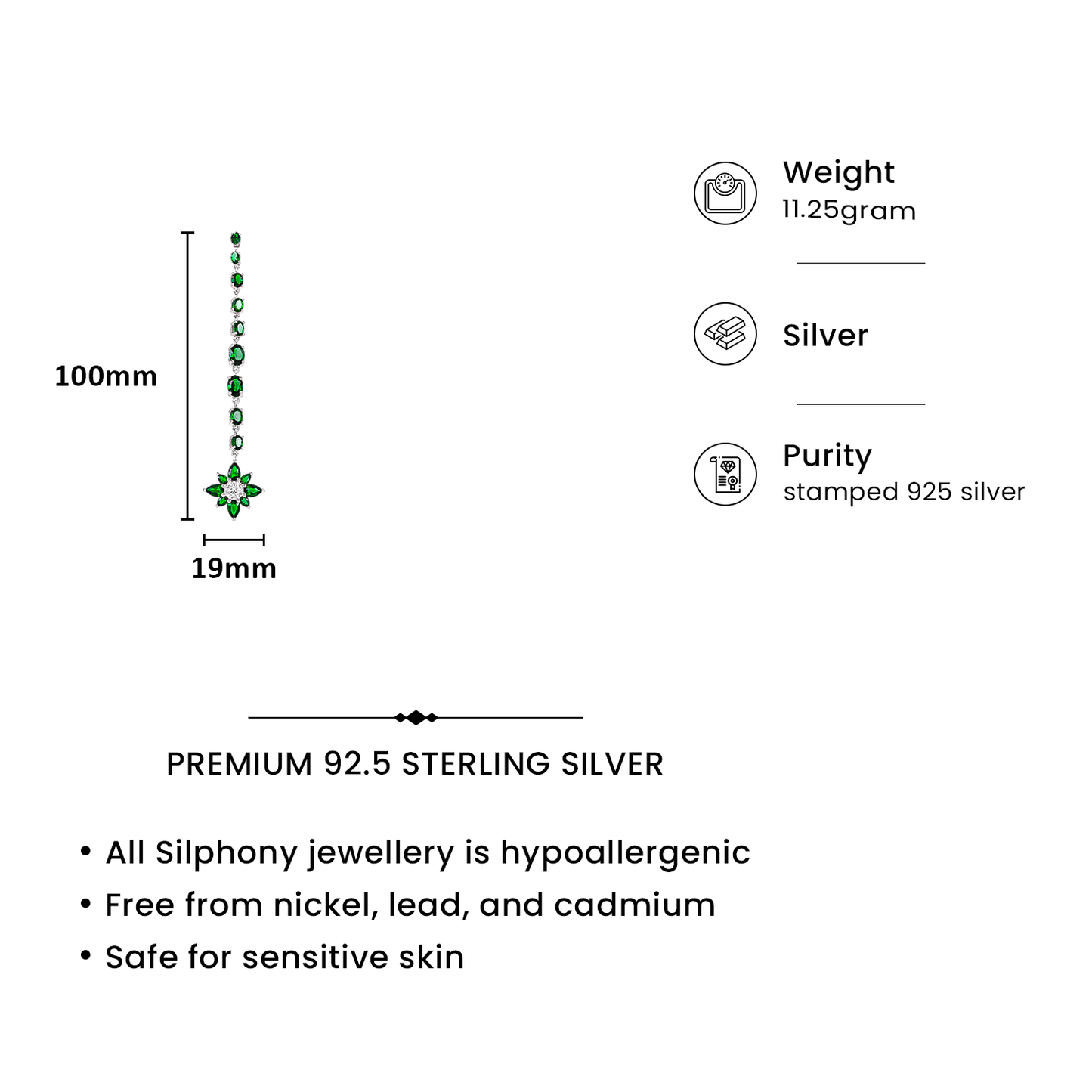 One-of-One 92.5 Silver Green Floral Drop Earrings