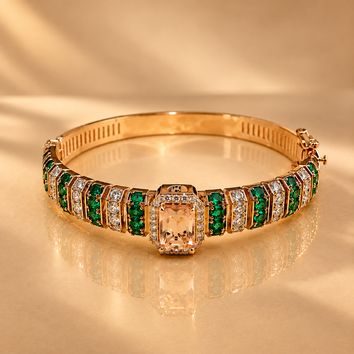 Rose Gold Moissanite Quartz Emerald Stone Bracelet