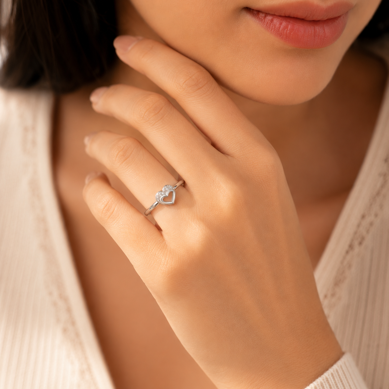 Open Heart 925 Sterling Silver Romantic Love Ring for Her