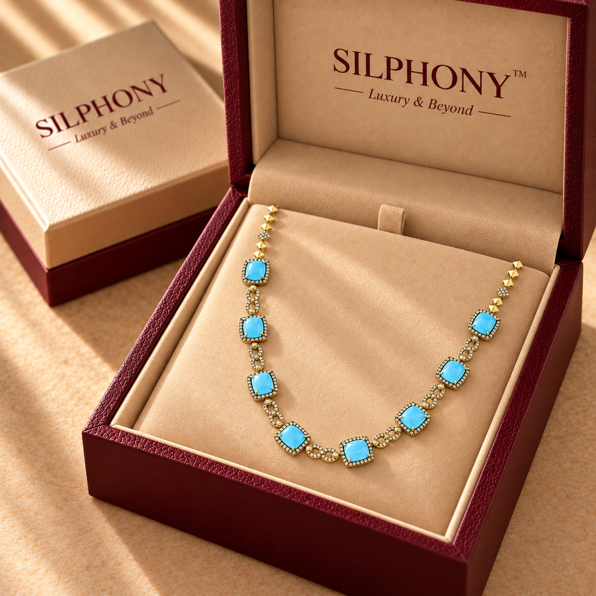 3.68 ct Natural Diamond 925 Silver Firoza Necklace