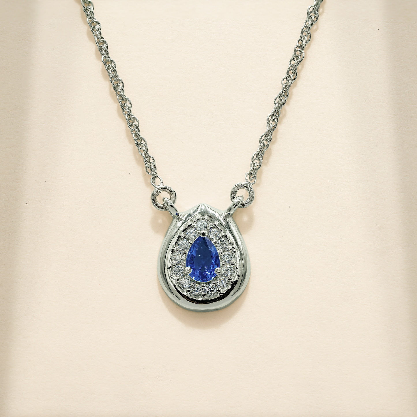 One-of One 92.5 Silver Teardrop Blue Simulant Sapphire Pendant Necklace