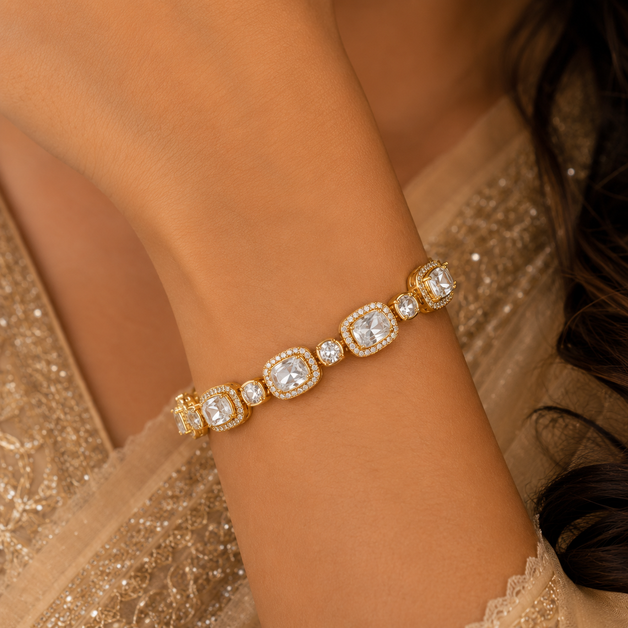 925 Sterling Silver Polki Moissanite Designer Link Bracelet