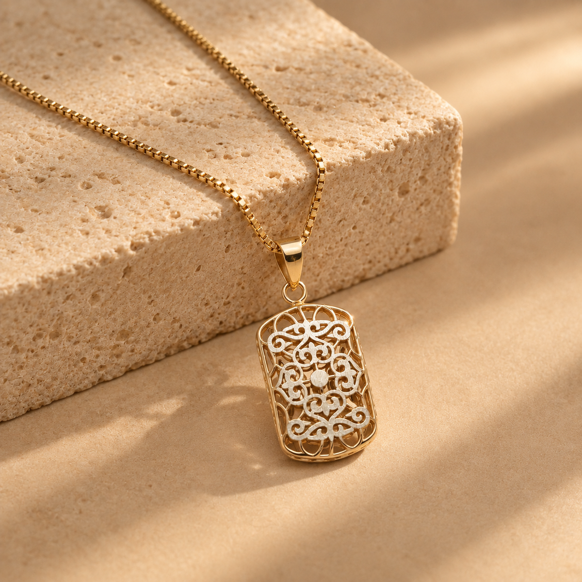 Rose Gold 925 Silver Filigree Pendant with Chain for Women
