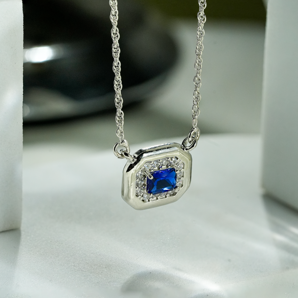 One-of-One 92.5 Silver Simulant Navy Gemstone Octagonal Pendant