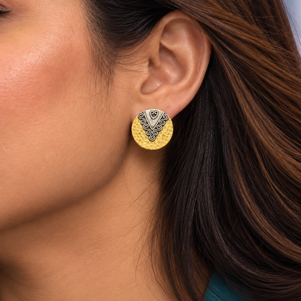 Round Oxidized Stud 925 Sterling Silver Statement Earrings for Women