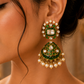 925 Sterling Silver Green Enamel, Polki & Moissanite Statement Jhumka Earrings