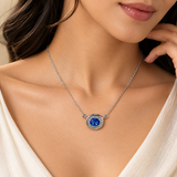 925 Silver Blue Quartz Moissanite Pendant Chain For Women