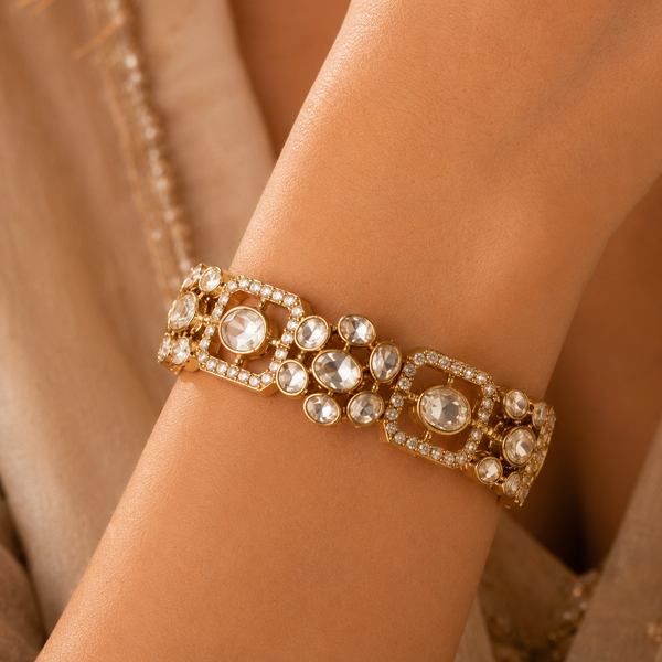 925 Sterling Silver Polki Moissanite Statement Bracelet