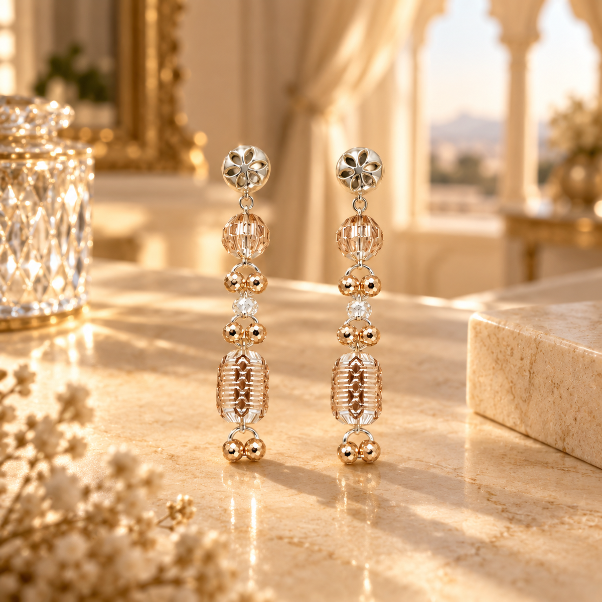 Floral 925 Sterling Silver Long Drop Earrings For Women