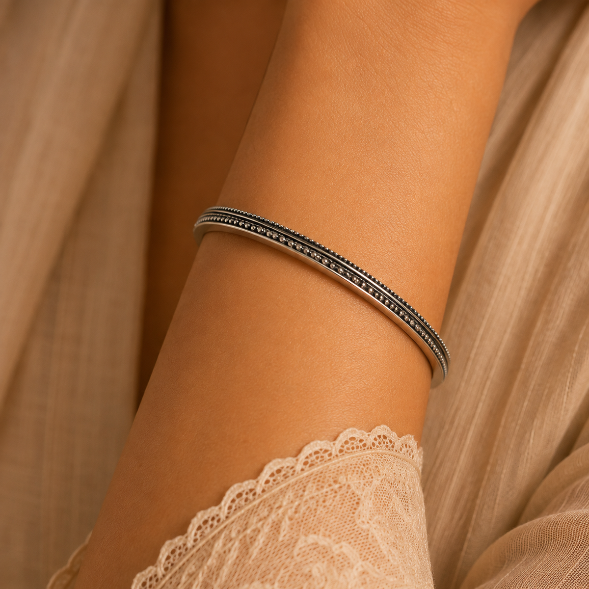 Double Border 925 Sterling Silver Oxidized Bangles for Women | Hallmarked