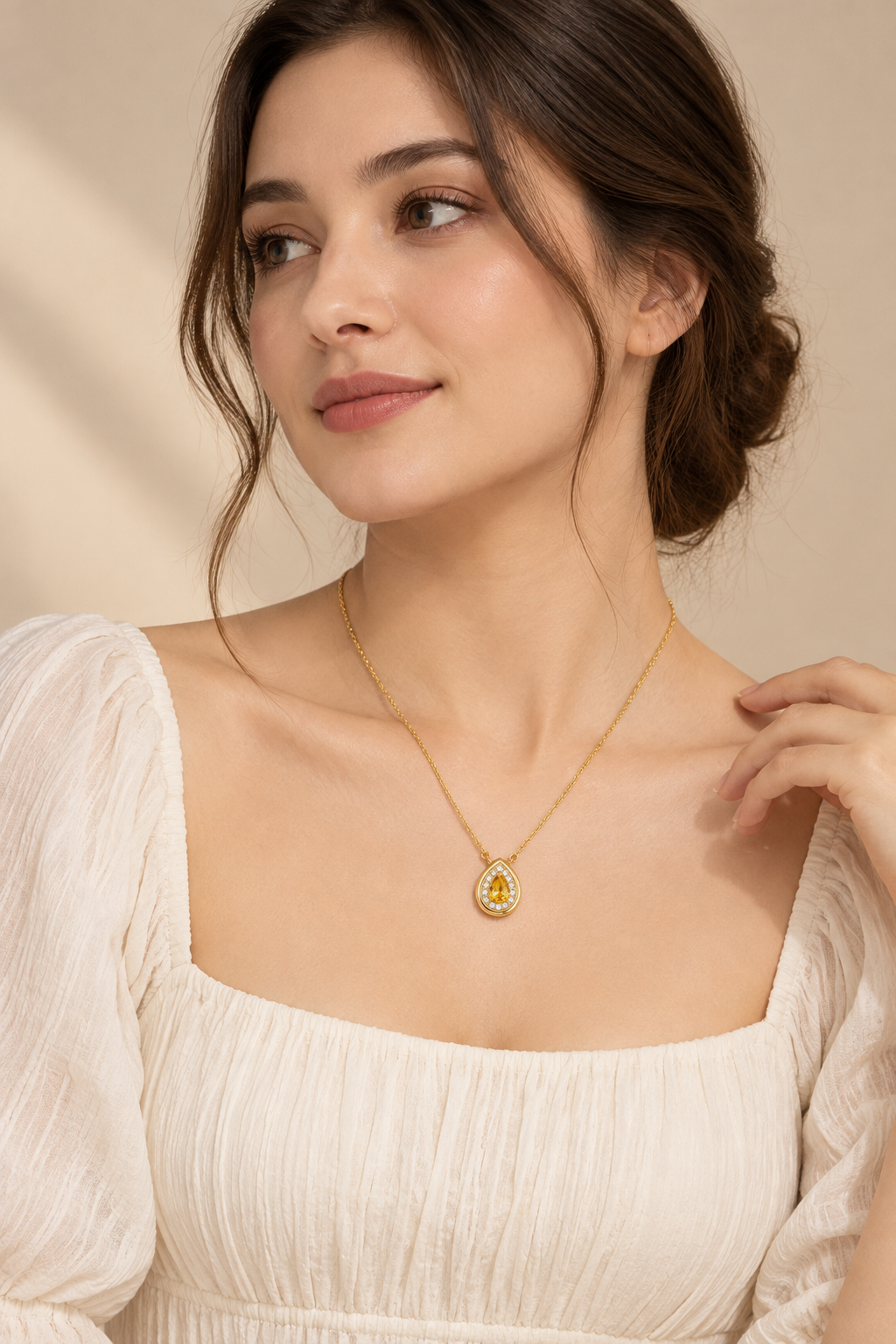 17 Inch 925 Sterling Silver Yellow Quartz Chain Pendant