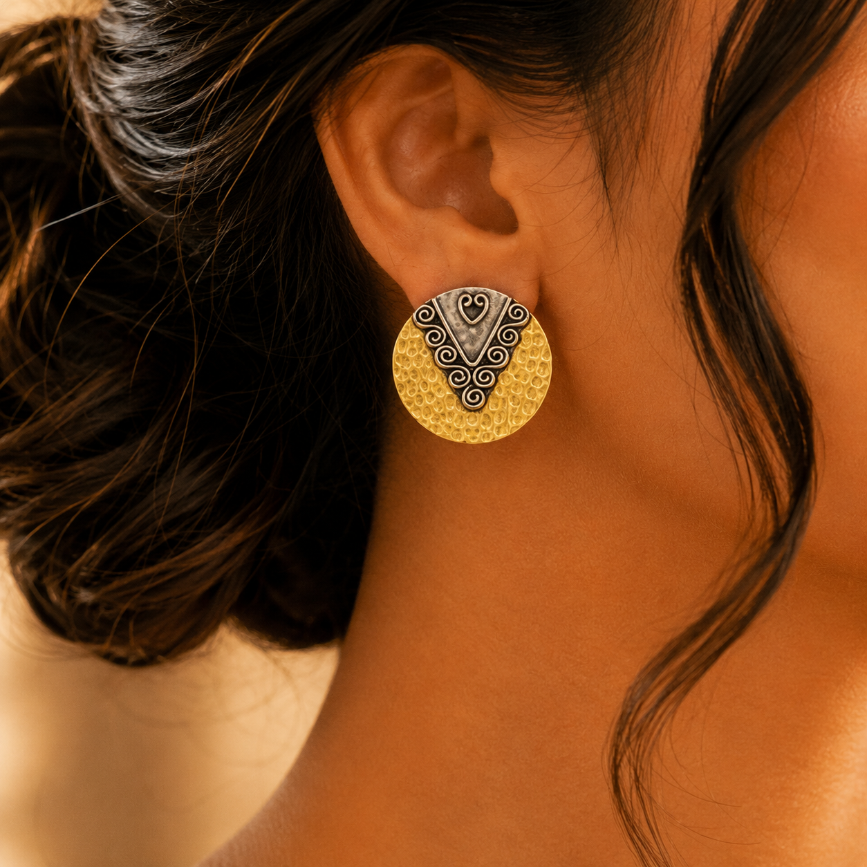 Round Oxidized Stud 925 Sterling Silver Statement Earrings for Women